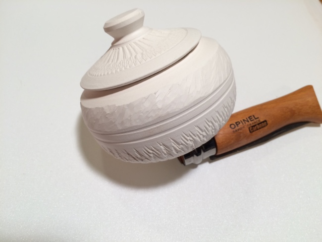 Textured French butter dish 2, with lid installed, unglazed, porcelain